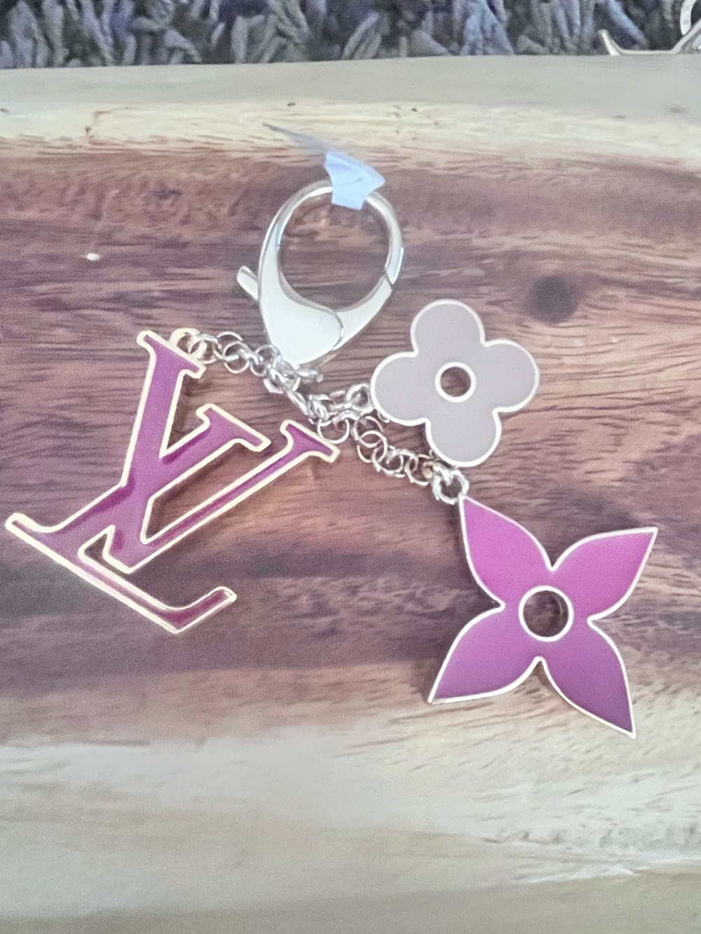 Louis Vuitton Pink and White Logo Flower Keychain Charm